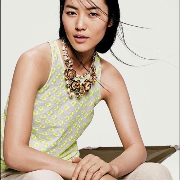 J crew embroidered yellow floral racer back - Picture 1 of 7